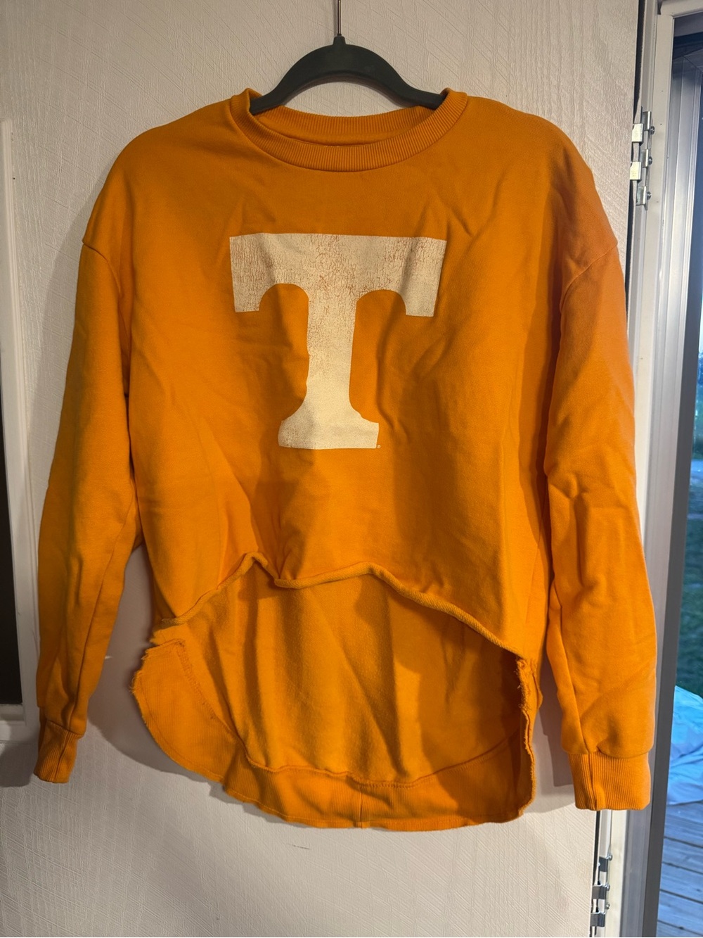 Women’s Orange Crewneck Sweatshirt with White T Graphic